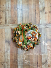 Load image into Gallery viewer, Hello Fall Wreath with Pumpkin, Boots &amp; Fall Flowers | Green &amp; Orange Autumn Front Door Wreath
