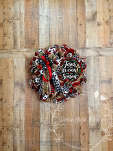 Load image into Gallery viewer, Jesus Is the Reason for the Season Christmas Wreath – Red, Black and White Holiday Door Decor
