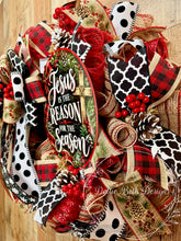 Load image into Gallery viewer, Jesus Is the Reason for the Season Christmas Wreath – Red, Black and White Holiday Door Decor
