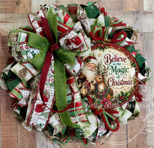 Load image into Gallery viewer, Believe in the Magic of Christmas Wreath – Traditional Red and Green Santa Wreath
