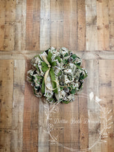 Load image into Gallery viewer, Woodland Snowman Christmas Wreath – Green and Neutral Winter Door Decor
