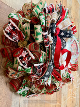 Load image into Gallery viewer, Rustic Christmas Pig Wreath with Red Barn and Snowflake Ribbons
