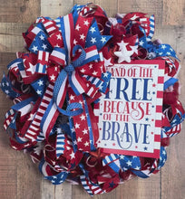 Load and play video in Gallery viewer, Land of the Free Patriotic Deco Mesh Wreath | Red White &amp; Blue Door Wreath | 4th of July | Memorial Day

