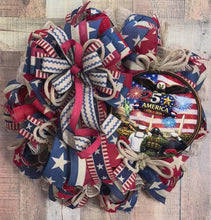 Load and play video in Gallery viewer, America 250th Anniversary Wreath | Patriotic Mesh Door Wreath | Military Tribute | 4th of July Décor
